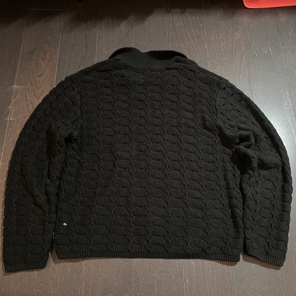 RARE Stussy Stüssy Open Knit Collared Sweater top black Men’s Size Medium HTF - Picture 2 of 10